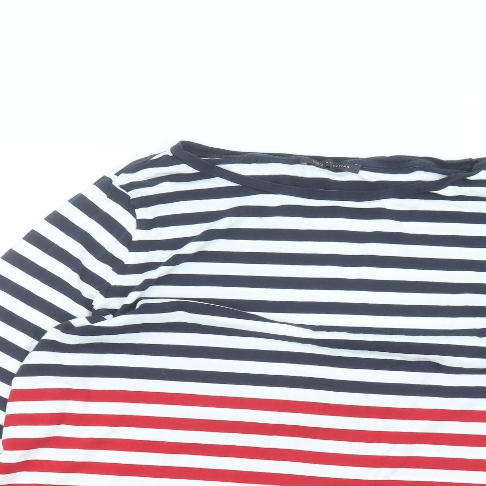 Marks and Spencer Womens White Striped Cotton Basic T-Shirt Size 18 Round Neck