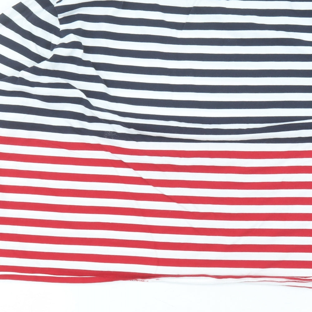 Marks and Spencer Womens White Striped Cotton Basic T-Shirt Size 18 Round Neck