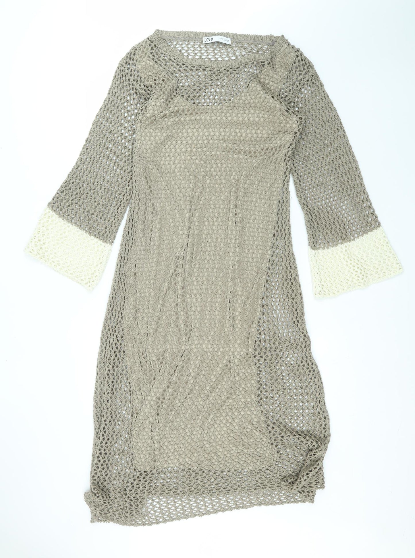 Zara Womens Brown  Viscose A-Line  Size L  Round Neck