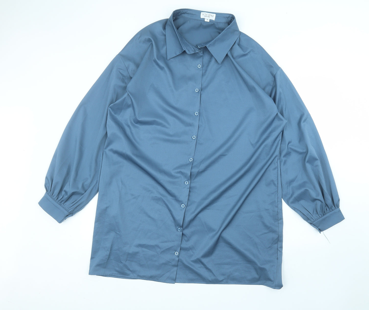 In the Style Womens Blue  Polyester Basic Button-Up Size 18 Collared