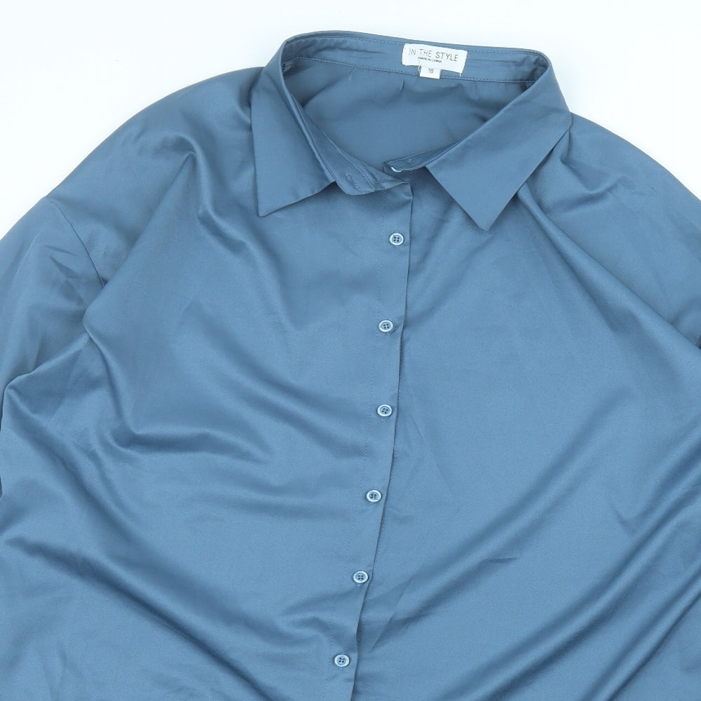 In the Style Womens Blue  Polyester Basic Button-Up Size 18 Collared