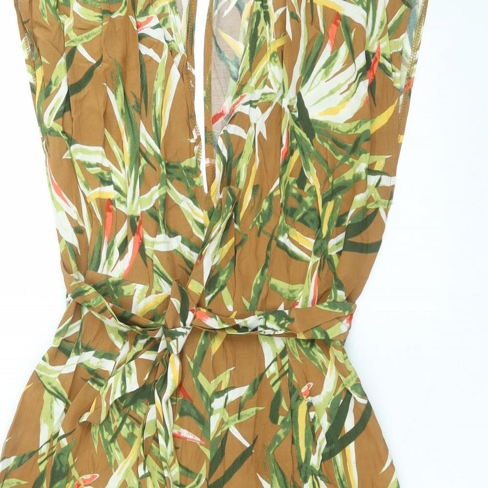 Indikah Womens Brown Floral Polyester Jumpsuit One-Piece Size M