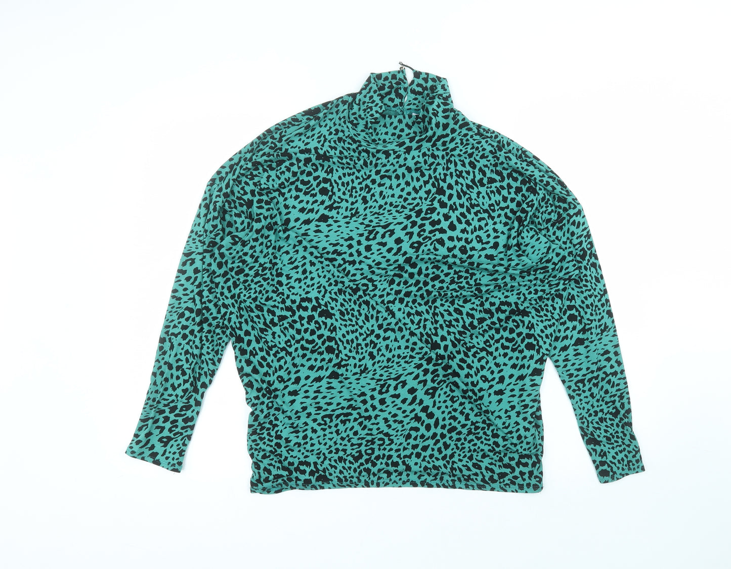 New Look Womens Green Animal Print Polyester Basic T-Shirt Size 14 Round Neck
