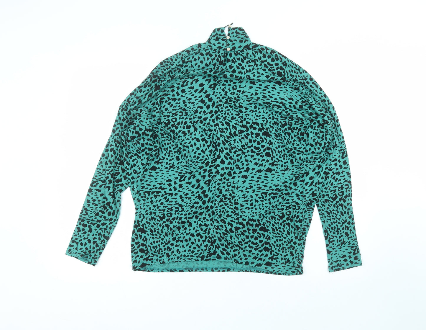 New Look Womens Green Animal Print Polyester Basic T-Shirt Size 14 Round Neck
