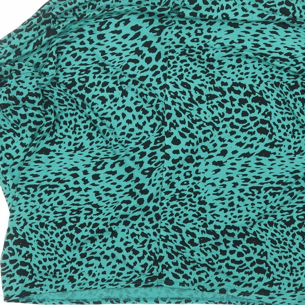 New Look Womens Green Animal Print Polyester Basic T-Shirt Size 14 Round Neck