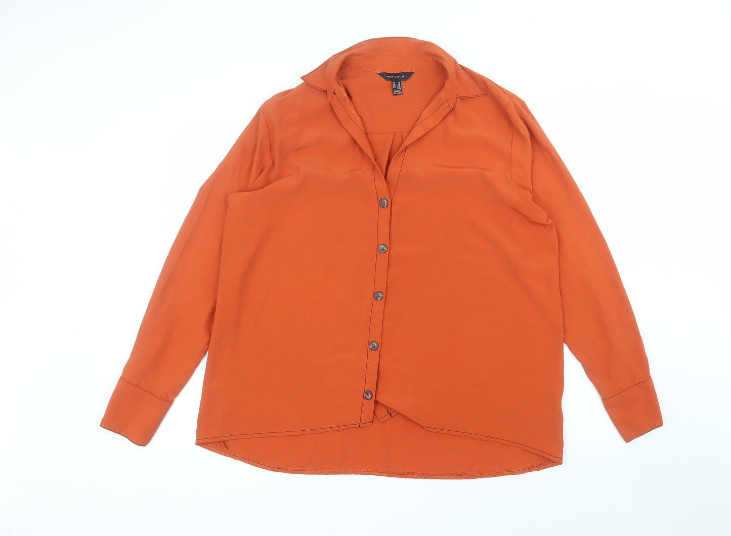 New Look Womens Orange  Polyester Basic Button-Up Size 14 Collared