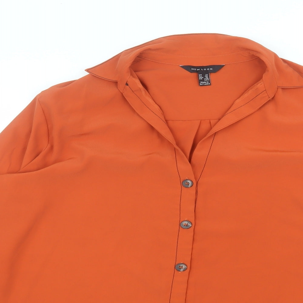 New Look Womens Orange  Polyester Basic Button-Up Size 14 Collared