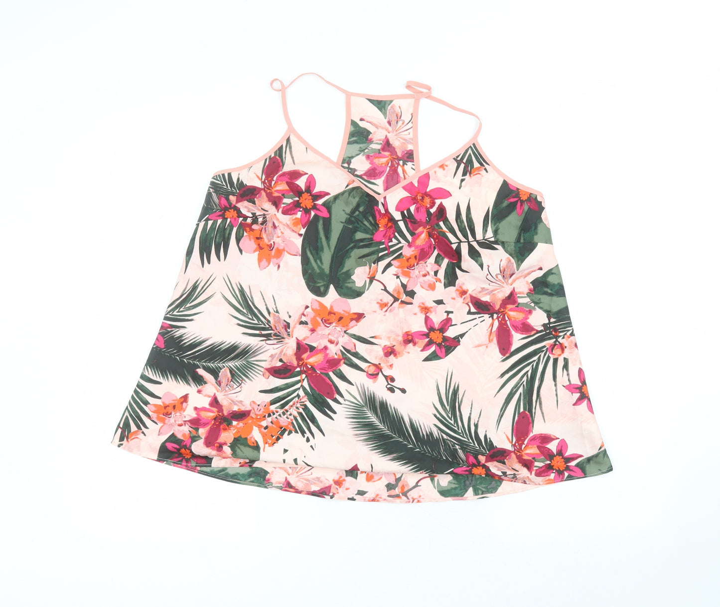 George Womens Pink Floral Polyester Basic Blouse Size 14 Round Neck