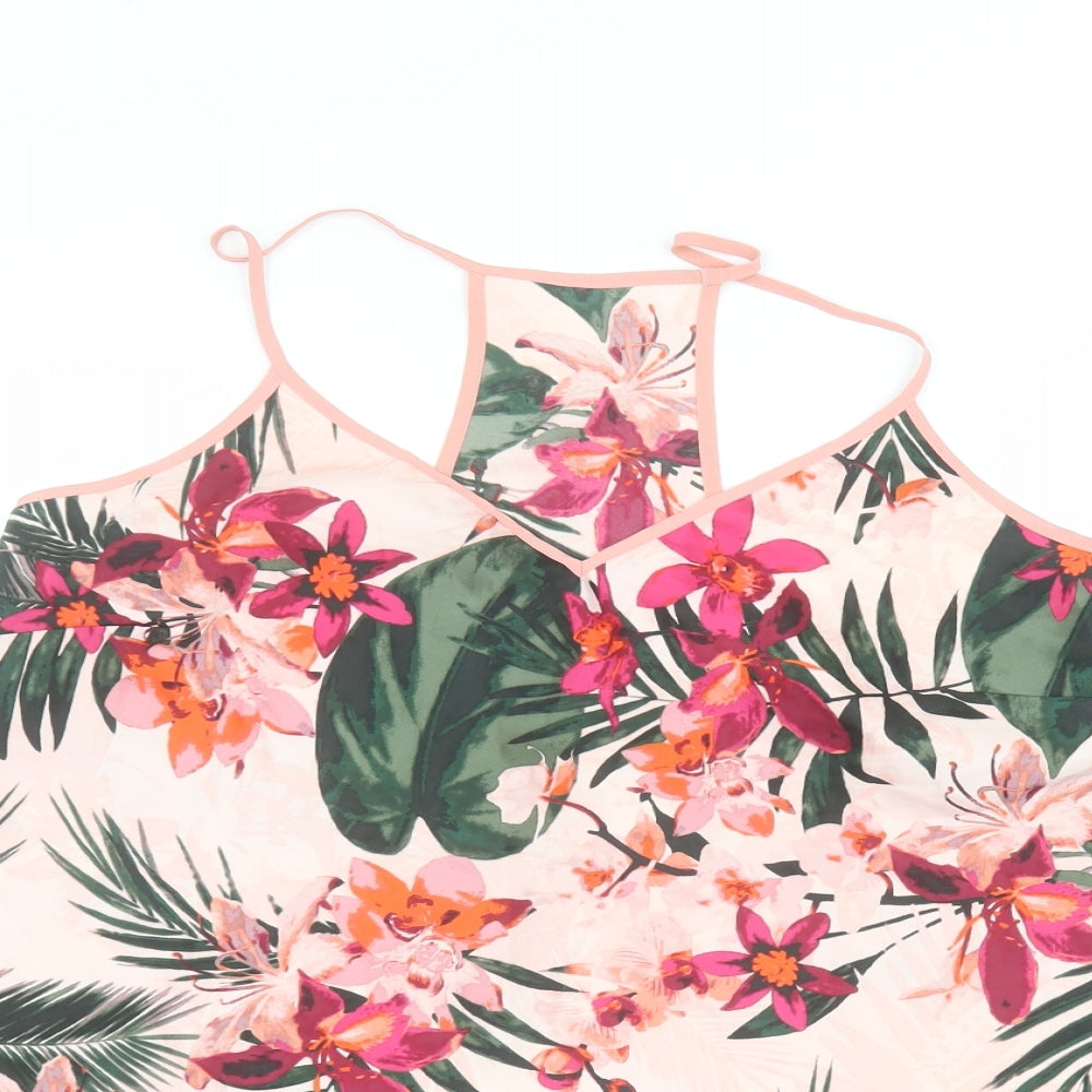 George Womens Pink Floral Polyester Basic Blouse Size 14 Round Neck