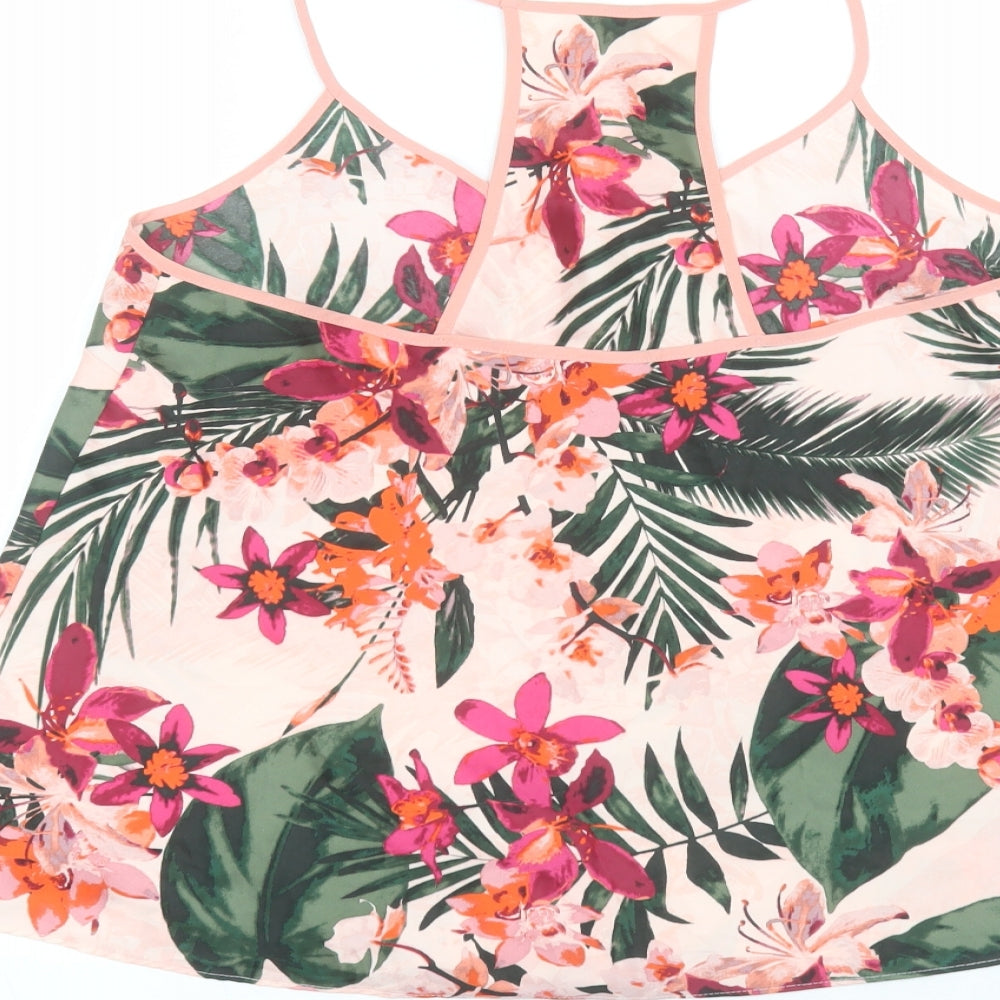 George Womens Pink Floral Polyester Basic Blouse Size 14 Round Neck
