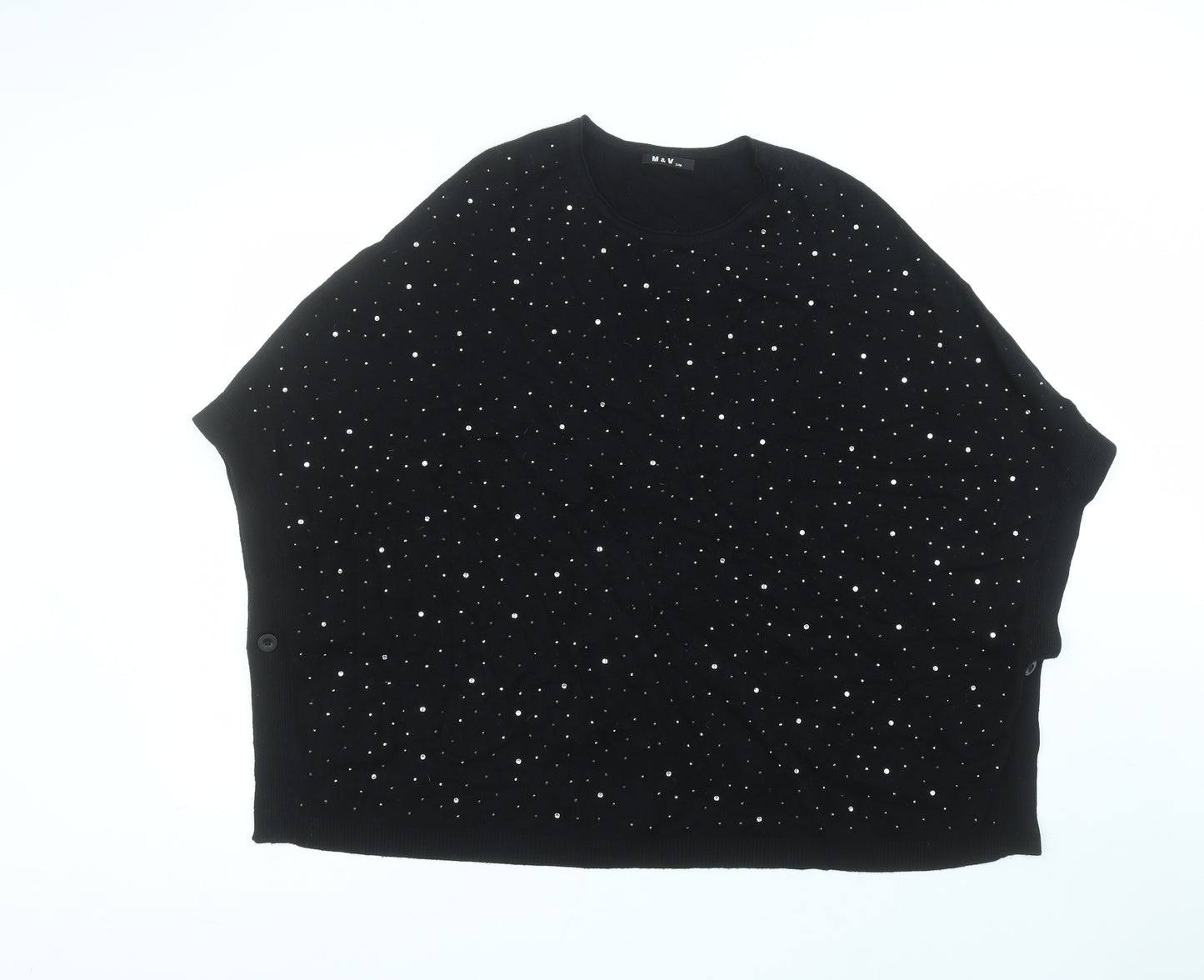 M&V Womens Black Round Neck  Cotton Pullover Jumper Size S