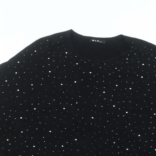M&V Womens Black Round Neck  Cotton Pullover Jumper Size S