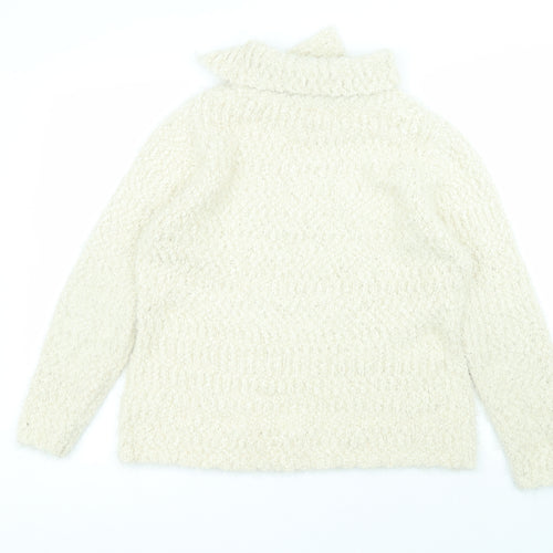 alexare Womens White Collared  Polyester Pullover Jumper Size L