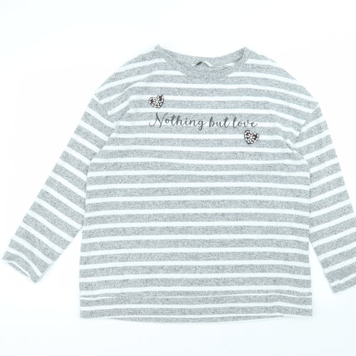 George Womens Grey Round Neck Striped Polyester Pullover Jumper Size S