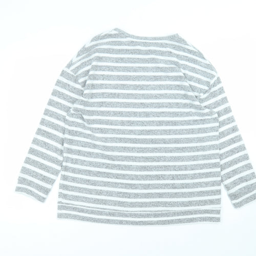George Womens Grey Round Neck Striped Polyester Pullover Jumper Size S