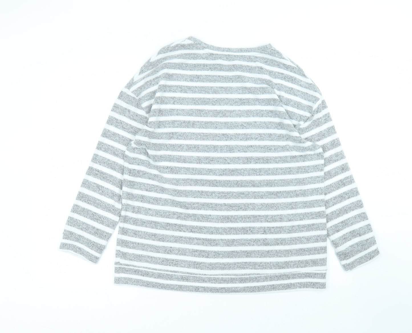 George Womens Grey Round Neck Striped Polyester Pullover Jumper Size S