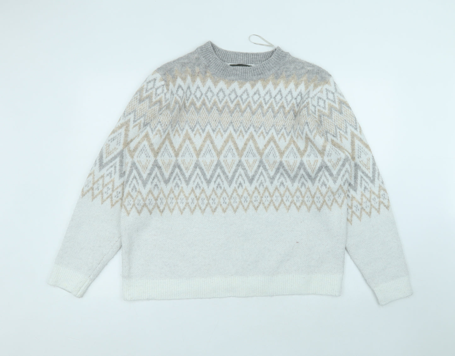 Bonmarché Womens White Round Neck  Acrylic Pullover Jumper Size 18