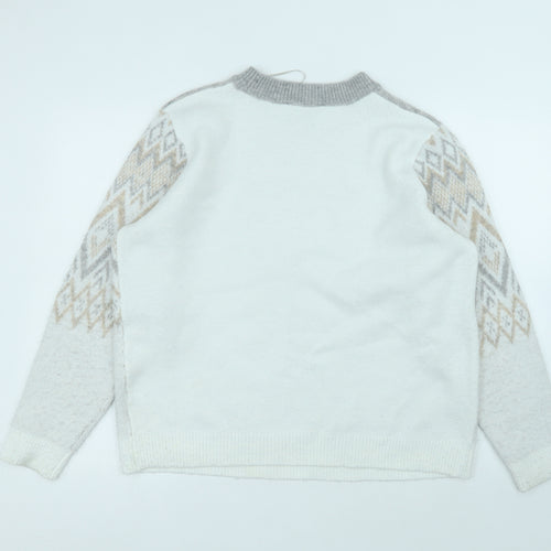 Bonmarché Womens White Round Neck  Acrylic Pullover Jumper Size 18