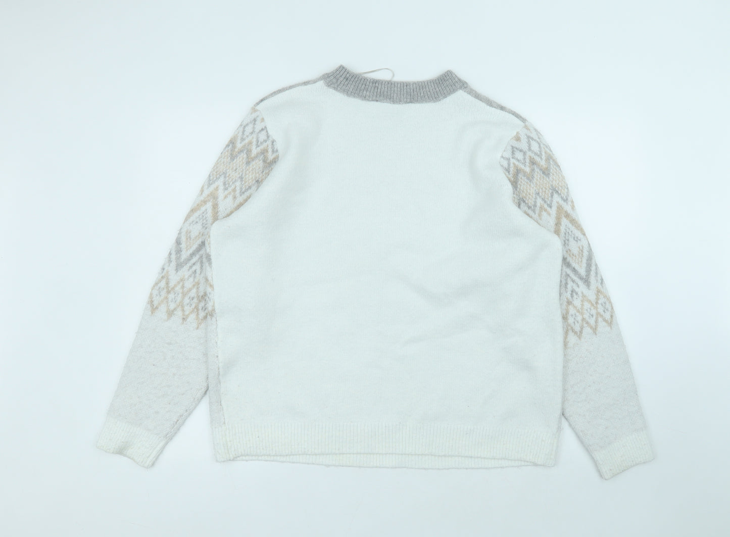 Bonmarché Womens White Round Neck  Acrylic Pullover Jumper Size 18