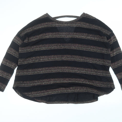 NEXT Womens Black Round Neck Striped Polyester Pullover Jumper Size 14