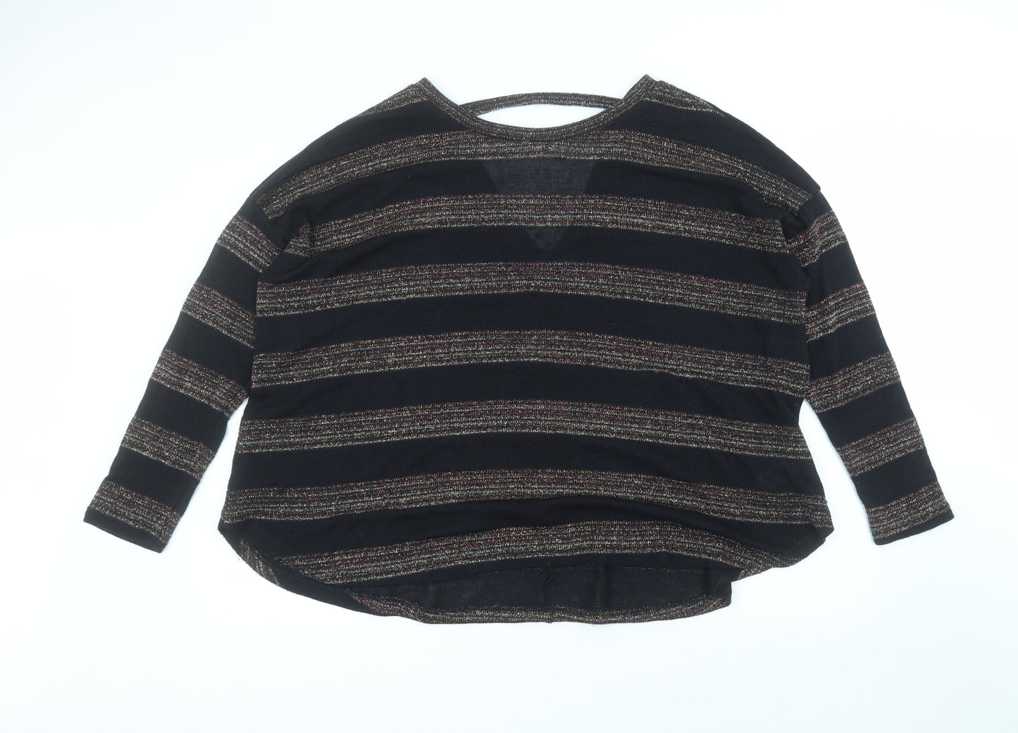 NEXT Womens Black Round Neck Striped Polyester Pullover Jumper Size 14