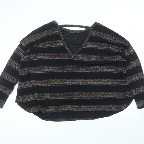 NEXT Womens Black Round Neck Striped Polyester Pullover Jumper Size 14
