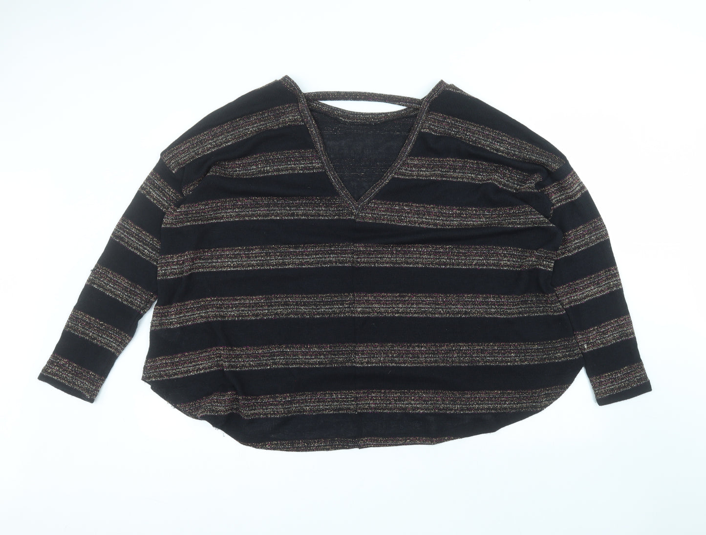 NEXT Womens Black Round Neck Striped Polyester Pullover Jumper Size 14