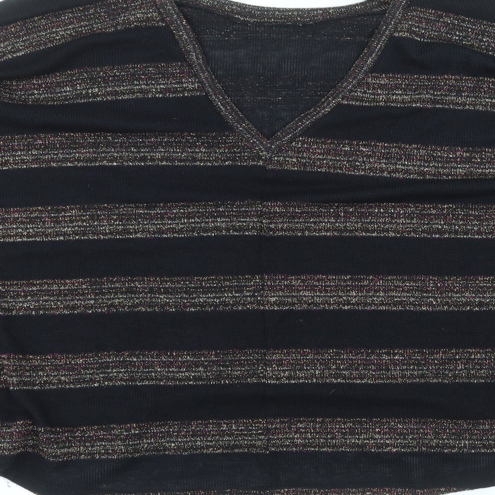 NEXT Womens Black Round Neck Striped Polyester Pullover Jumper Size 14
