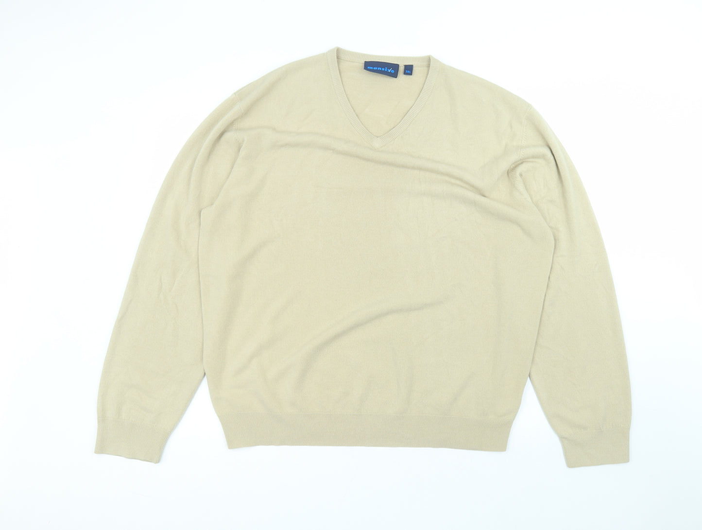 mansize Womens Brown V-Neck  Acrylic Pullover Jumper Size 2XL