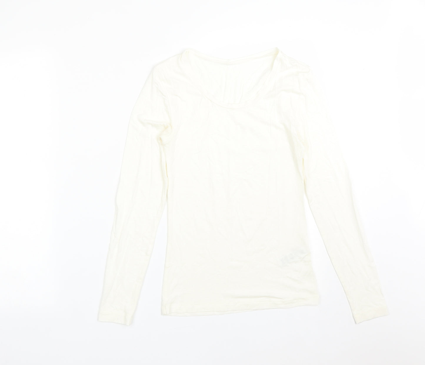 M&S Womens White  Acrylic Basic T-Shirt Size 10 Round Neck