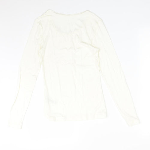 M&S Womens White  Acrylic Basic T-Shirt Size 10 Round Neck