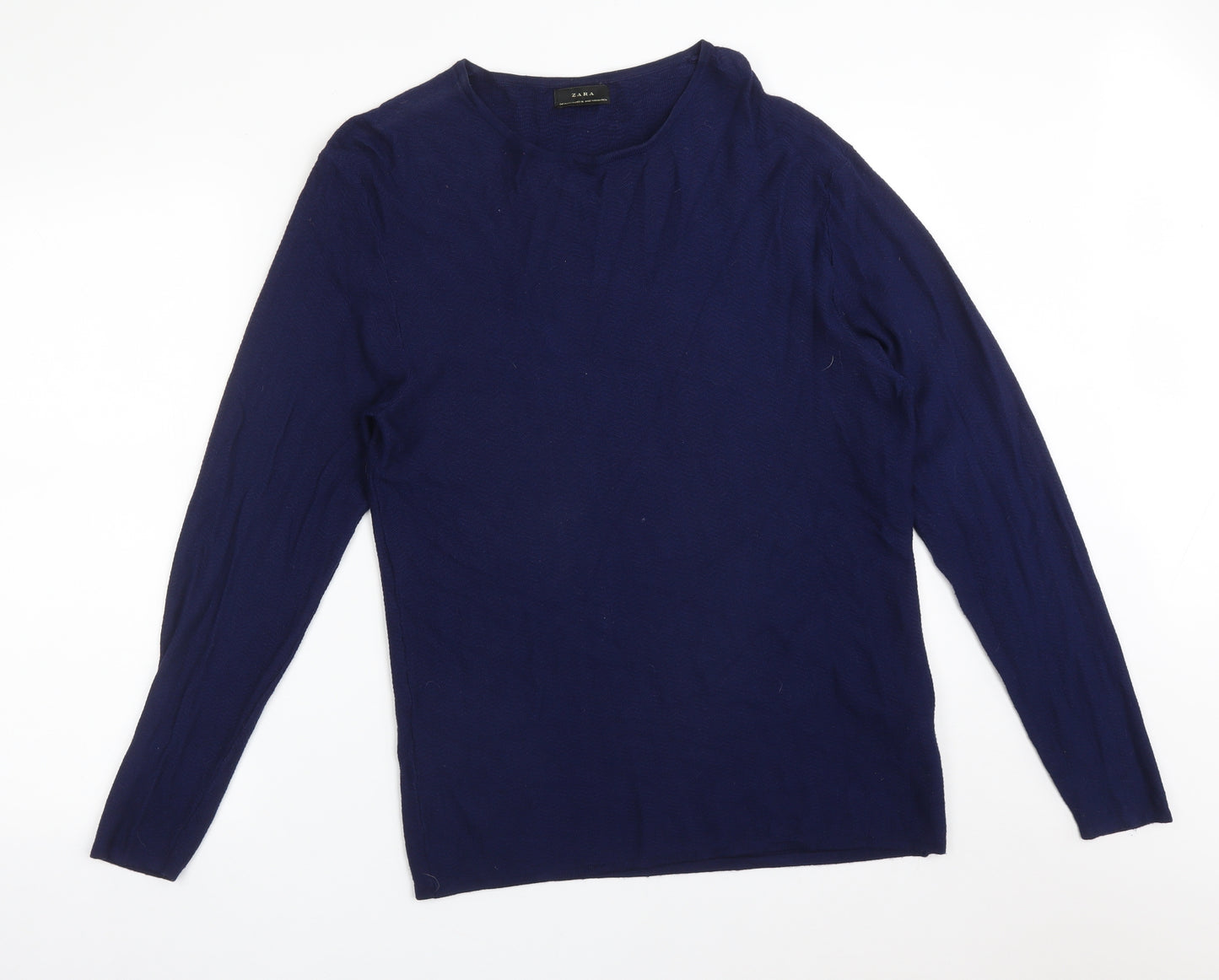 Zara Mens Blue Striped Polyamide  T-Shirt Size 2XL Round Neck