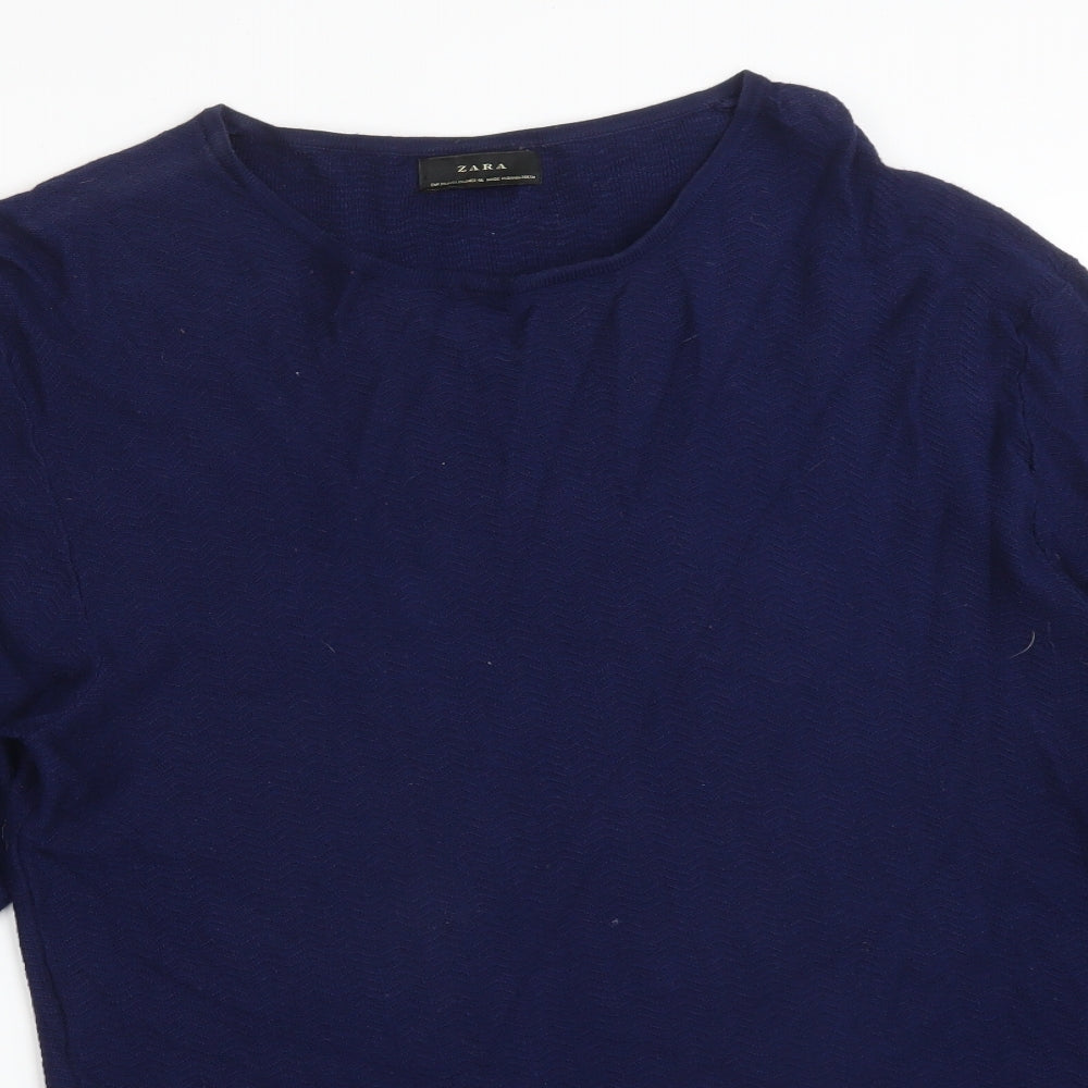 Zara Mens Blue Striped Polyamide  T-Shirt Size 2XL Round Neck