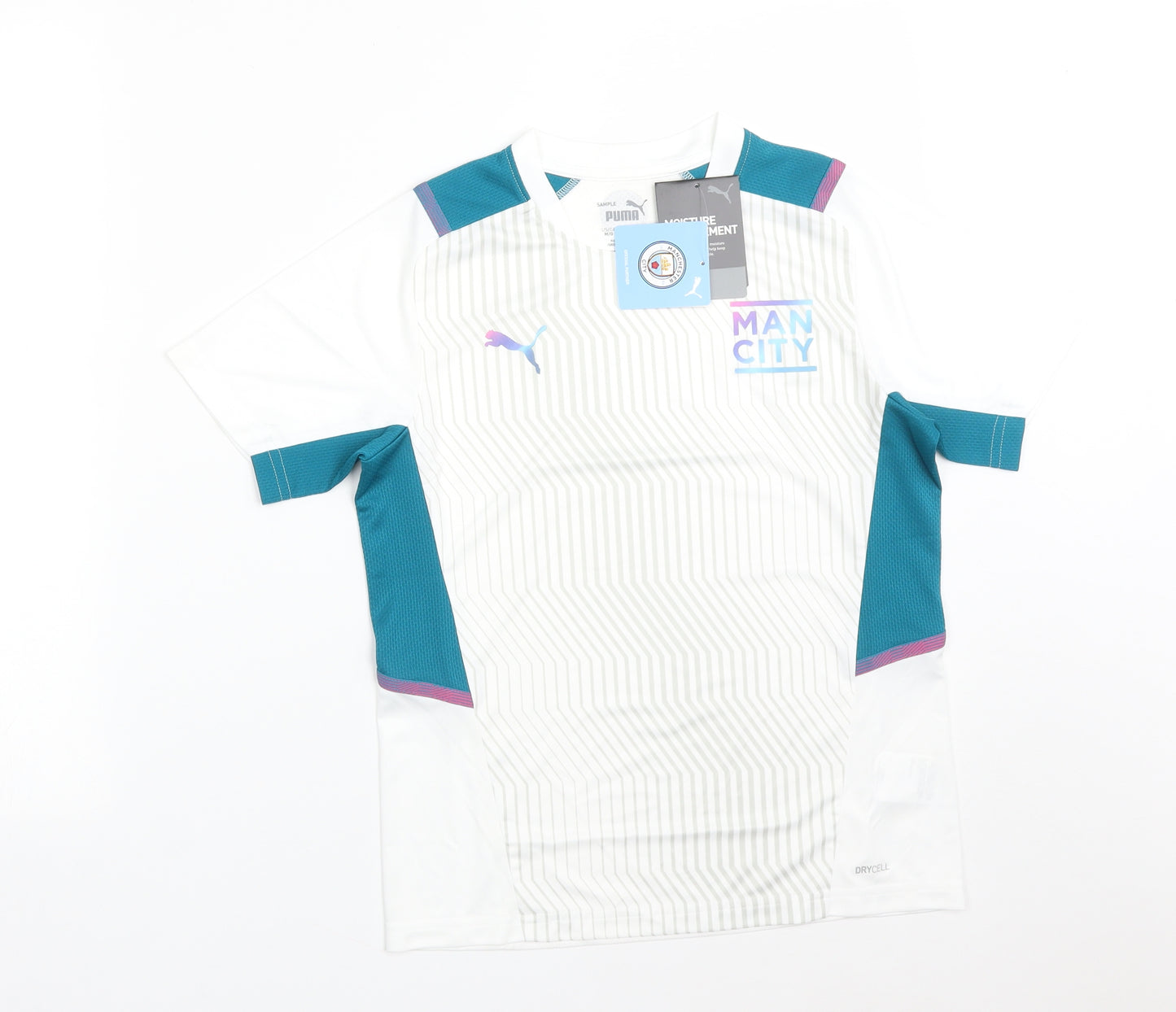 PUMA Boys Multicoloured Colourblock Polyester Basic T-Shirt Size 11-12 Years Round Neck  - MAN CITY FC