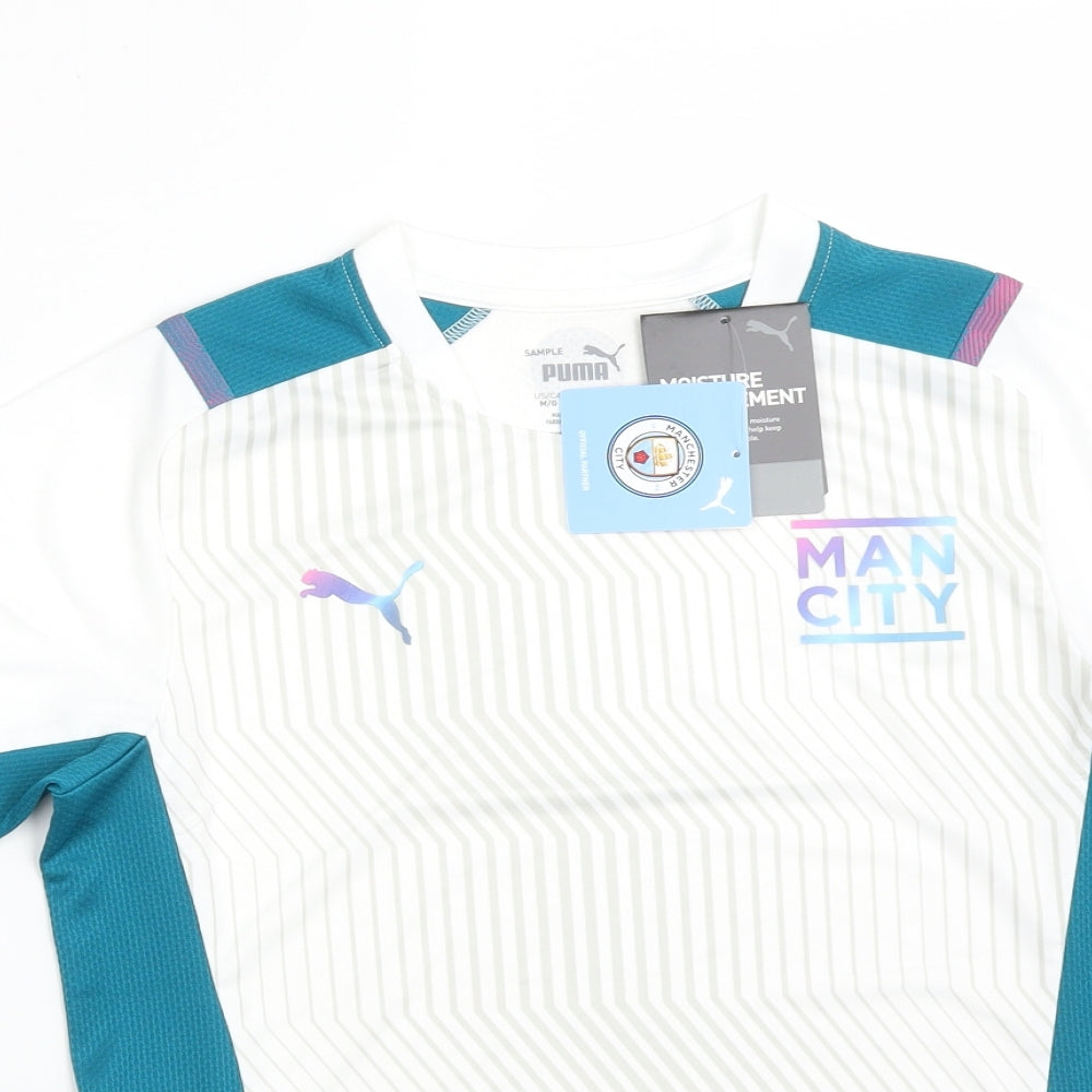 PUMA Boys Multicoloured Colourblock Polyester Basic T-Shirt Size 11-12 Years Round Neck  - MAN CITY FC