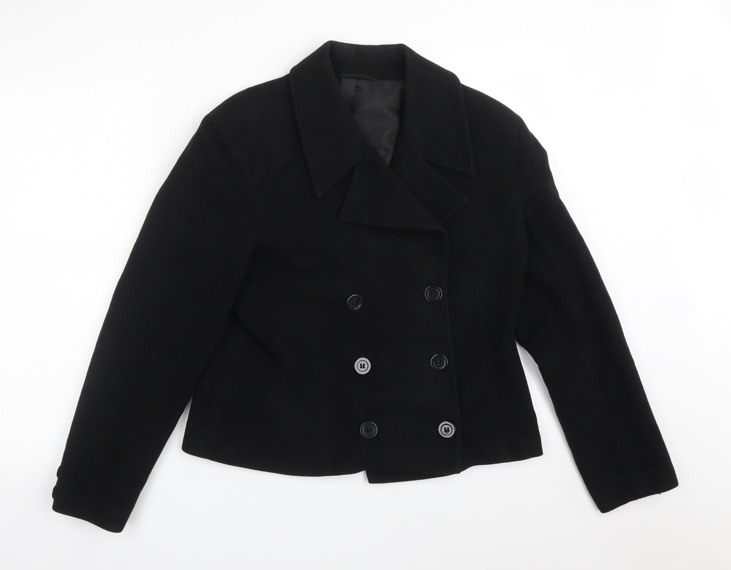 Preworn Womens Black  Wool Jacket Suit Jacket Size 14