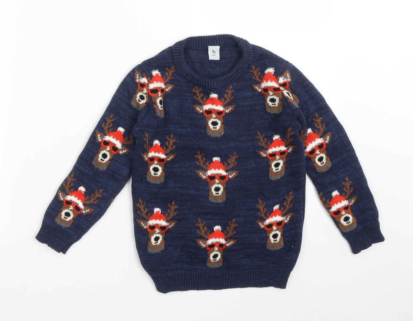 TU Boys Blue Animal Print Cotton Pullover Sweatshirt Size 5 Years   - REINDEER