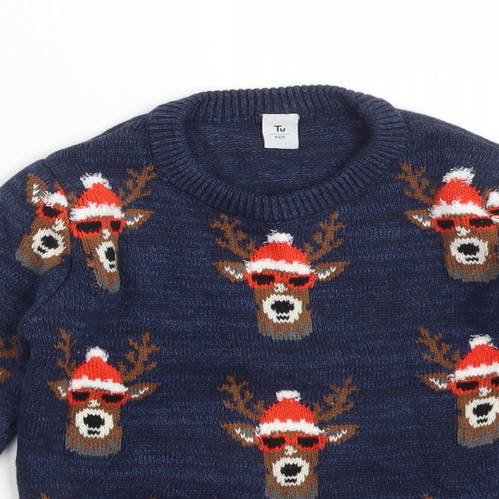 TU Boys Blue Animal Print Cotton Pullover Sweatshirt Size 5 Years   - REINDEER