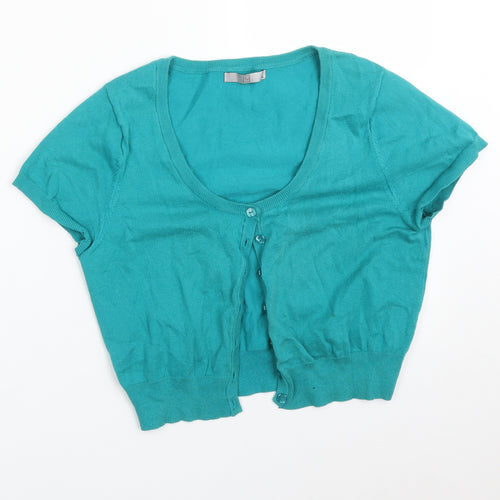 TU Womens Green Round Neck  Cotton Cardigan Jumper Size 14