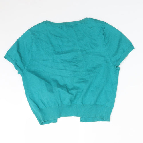TU Womens Green Round Neck  Cotton Cardigan Jumper Size 14
