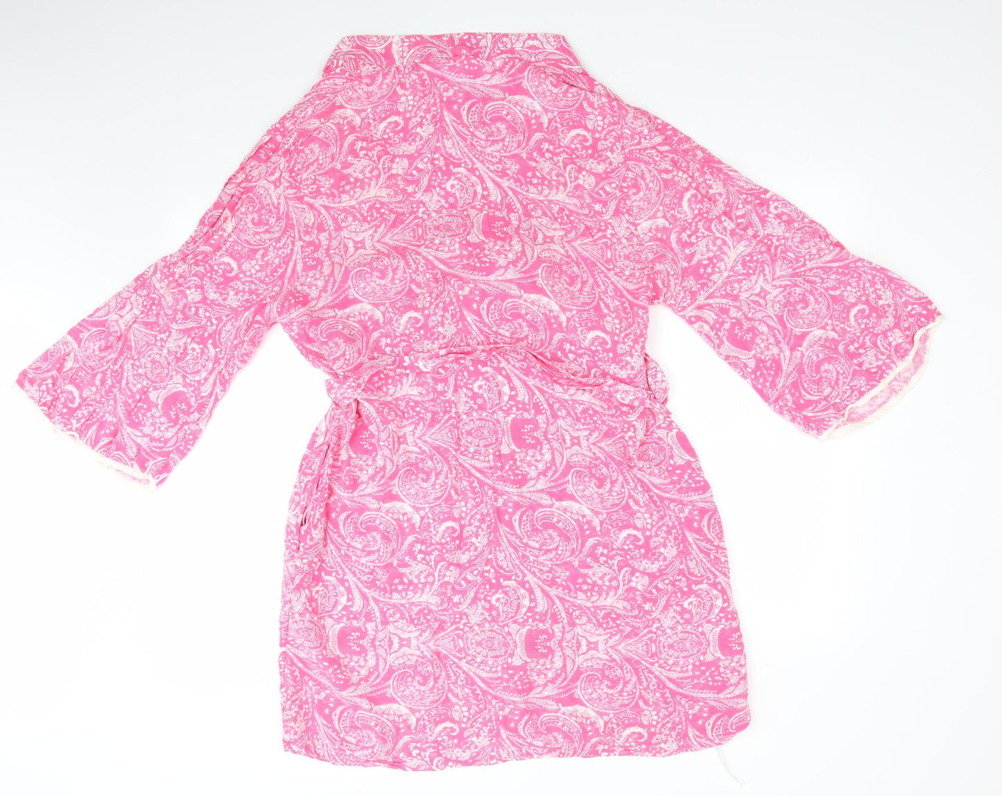 Marks and Spencer Womens Pink Paisley Viscose  Gown Size 12   - Lace trim on sleeves Coral & White
