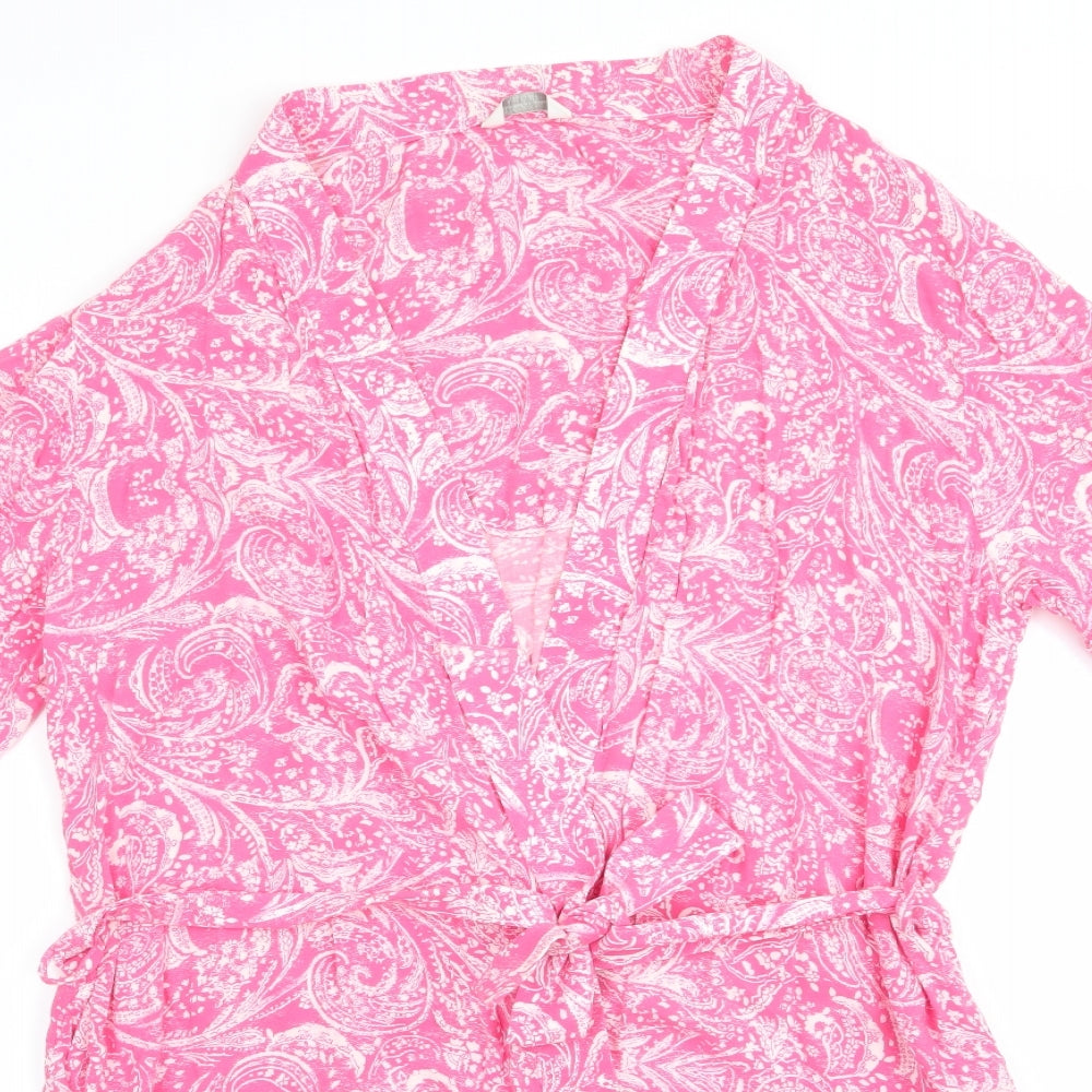 Marks and Spencer Womens Pink Paisley Viscose  Gown Size 12   - Lace trim on sleeves Coral & White