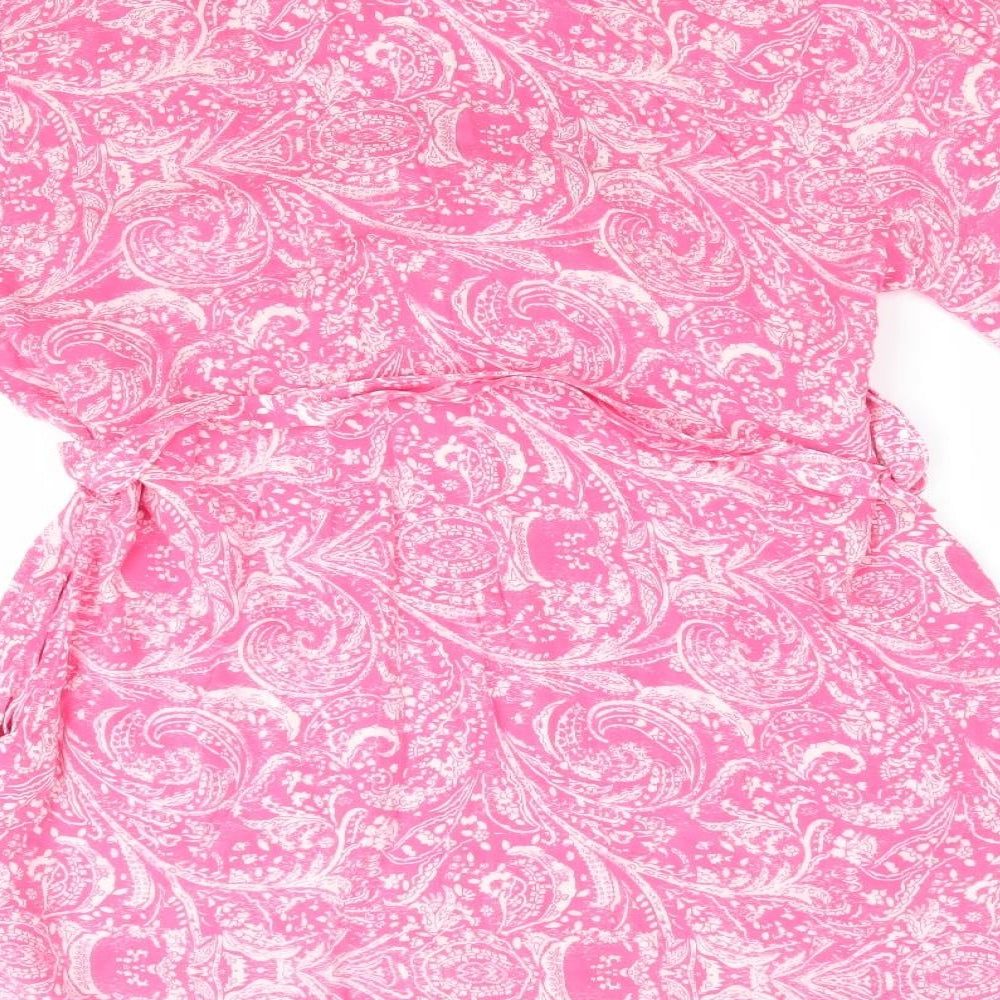 Marks and Spencer Womens Pink Paisley Viscose  Gown Size 12   - Lace trim on sleeves Coral & White