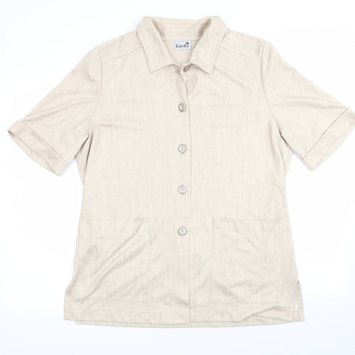 Finn Karelia Womens Beige  Polyester Basic Button-Up Size 16 Collared - Beige Mix Longline Shirt Jacket