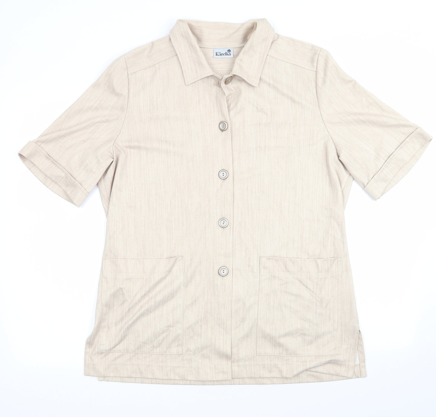 Finn Karelia Womens Beige  Polyester Basic Button-Up Size 16 Collared - Beige Mix Longline Shirt Jacket