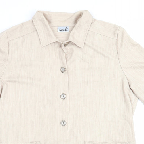 Finn Karelia Womens Beige  Polyester Basic Button-Up Size 16 Collared - Beige Mix Longline Shirt Jacket