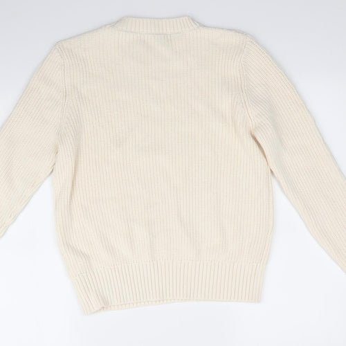 Marks and Spencer Womens Ivory Round Neck  Cotton Pullover Jumper Size M   - Buttons on shoulder Cable Knit