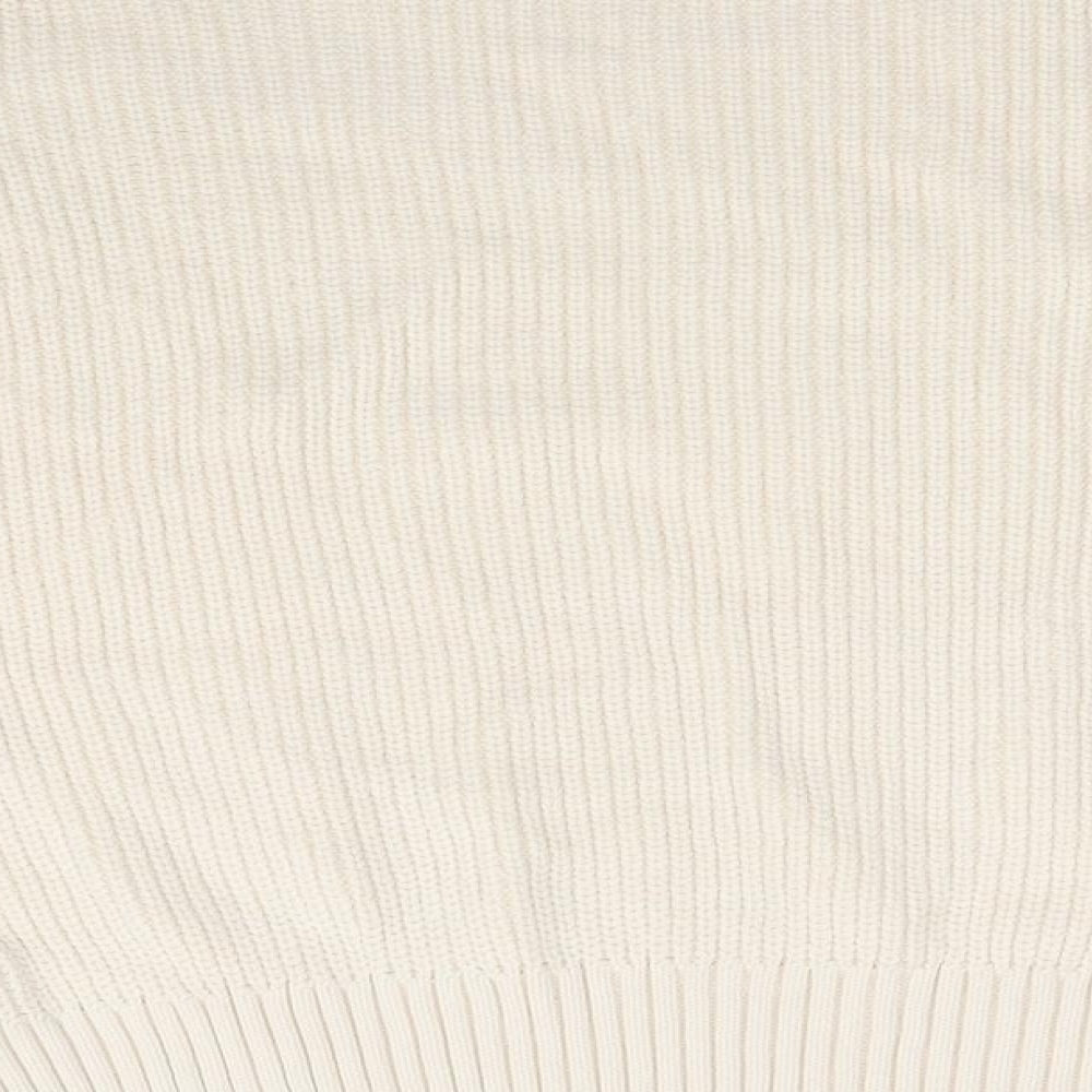 Marks and Spencer Womens Ivory Round Neck  Cotton Pullover Jumper Size M   - Buttons on shoulder Cable Knit