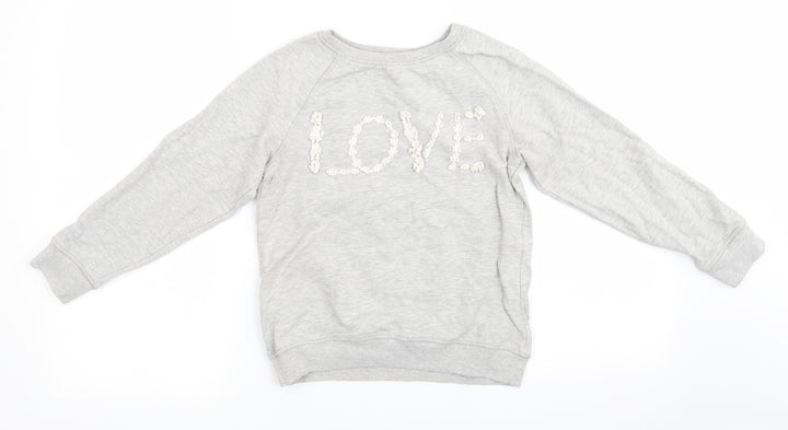 NEXT Girls Grey  Cotton Pullover Sweatshirt Size 10 Years   - Love