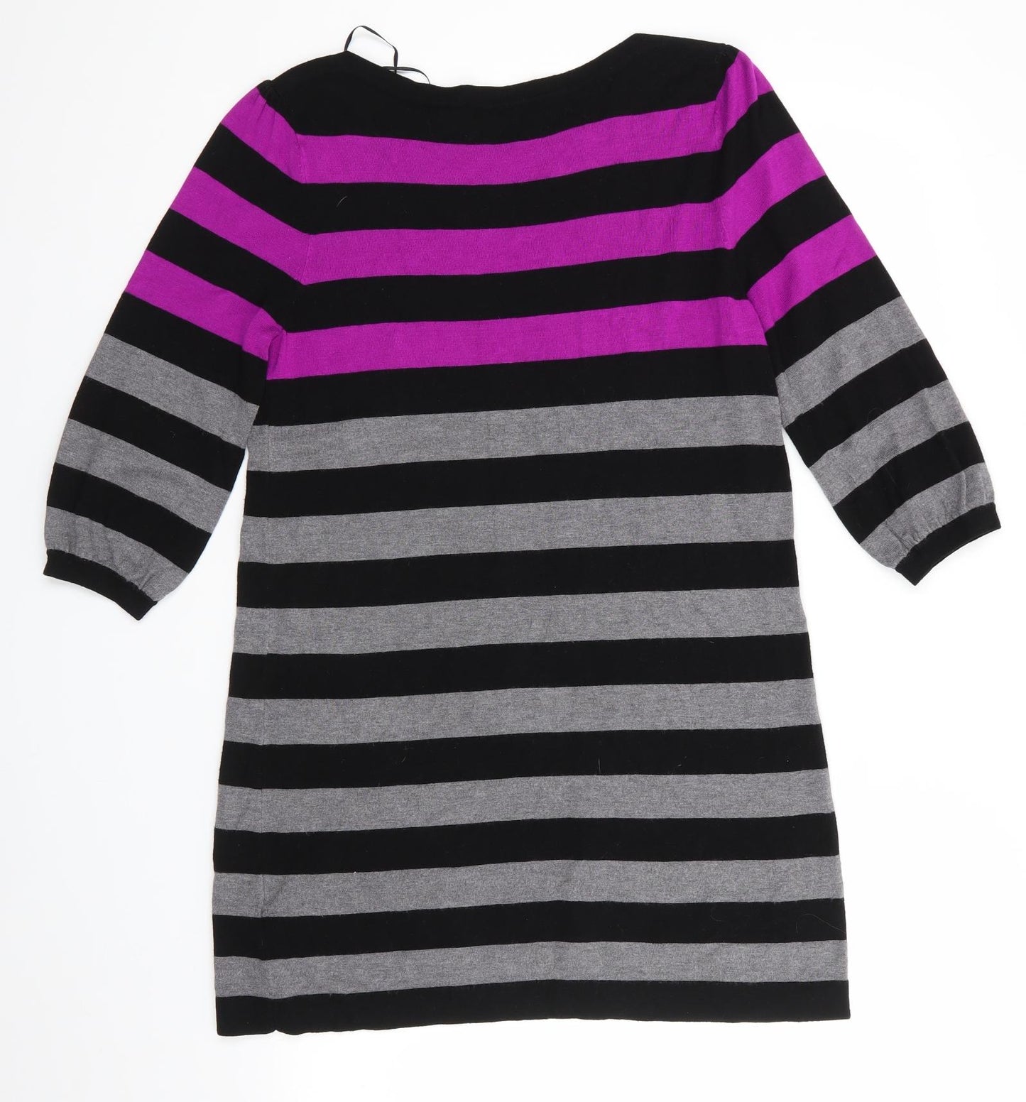Marks and Spencer Womens Black Striped Viscose Jumper Dress  Size 12  Boat Neck  - Cerise Black Grey